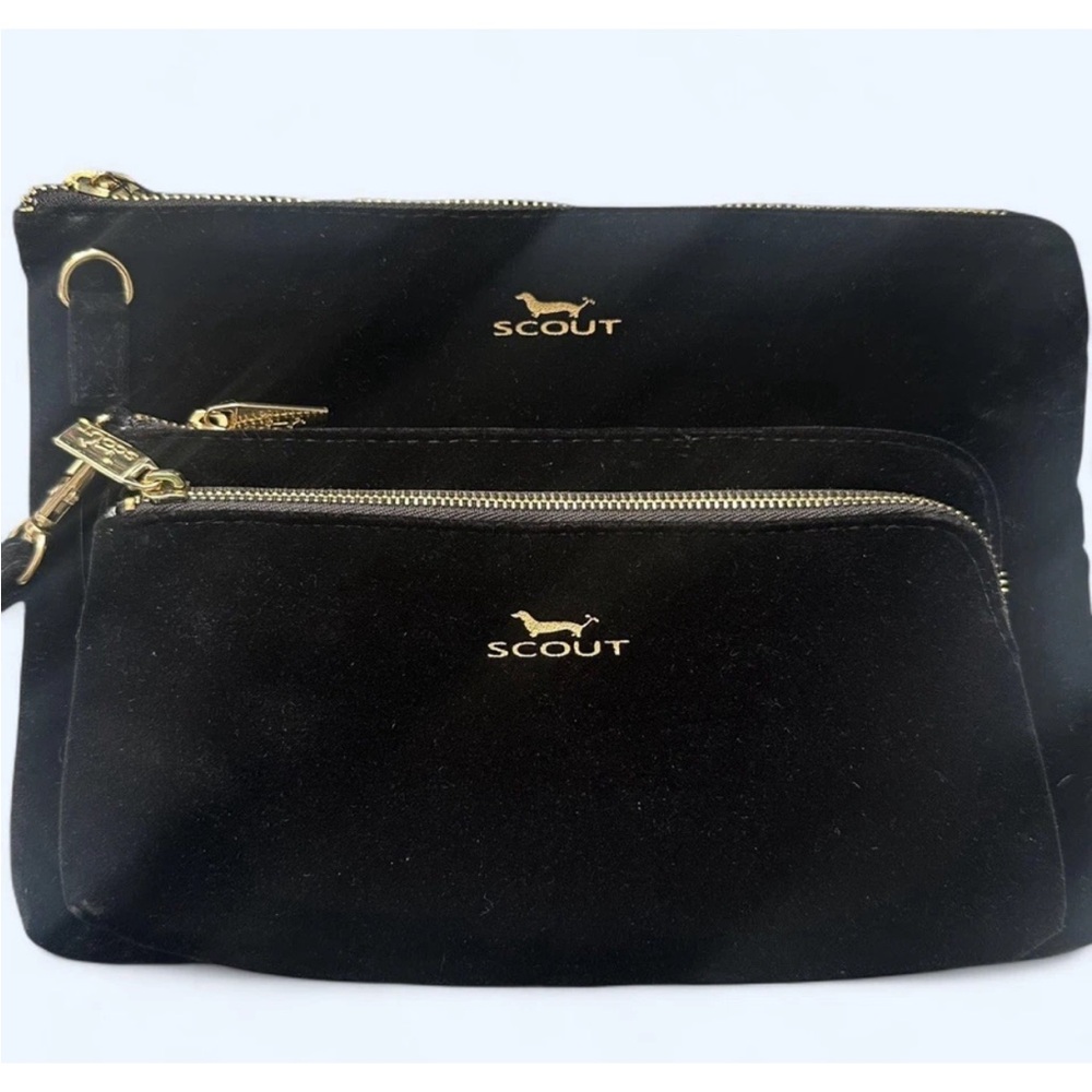 NWT Scout Black Velvet Zip Pouch and Wristlet Set